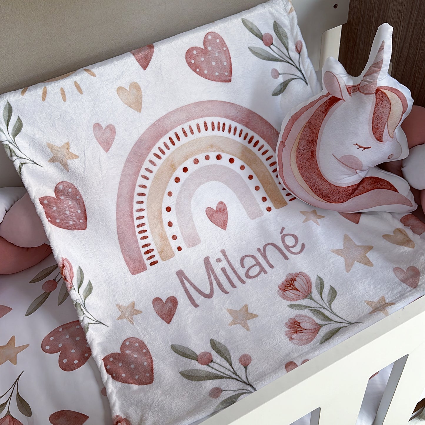 Cot Bedding - Pink Boho Rainbow Set 04