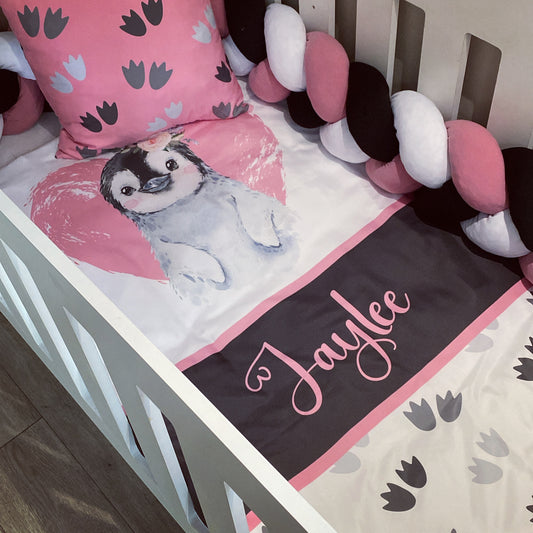 Cot Bedding - Pink Penguin Set 01