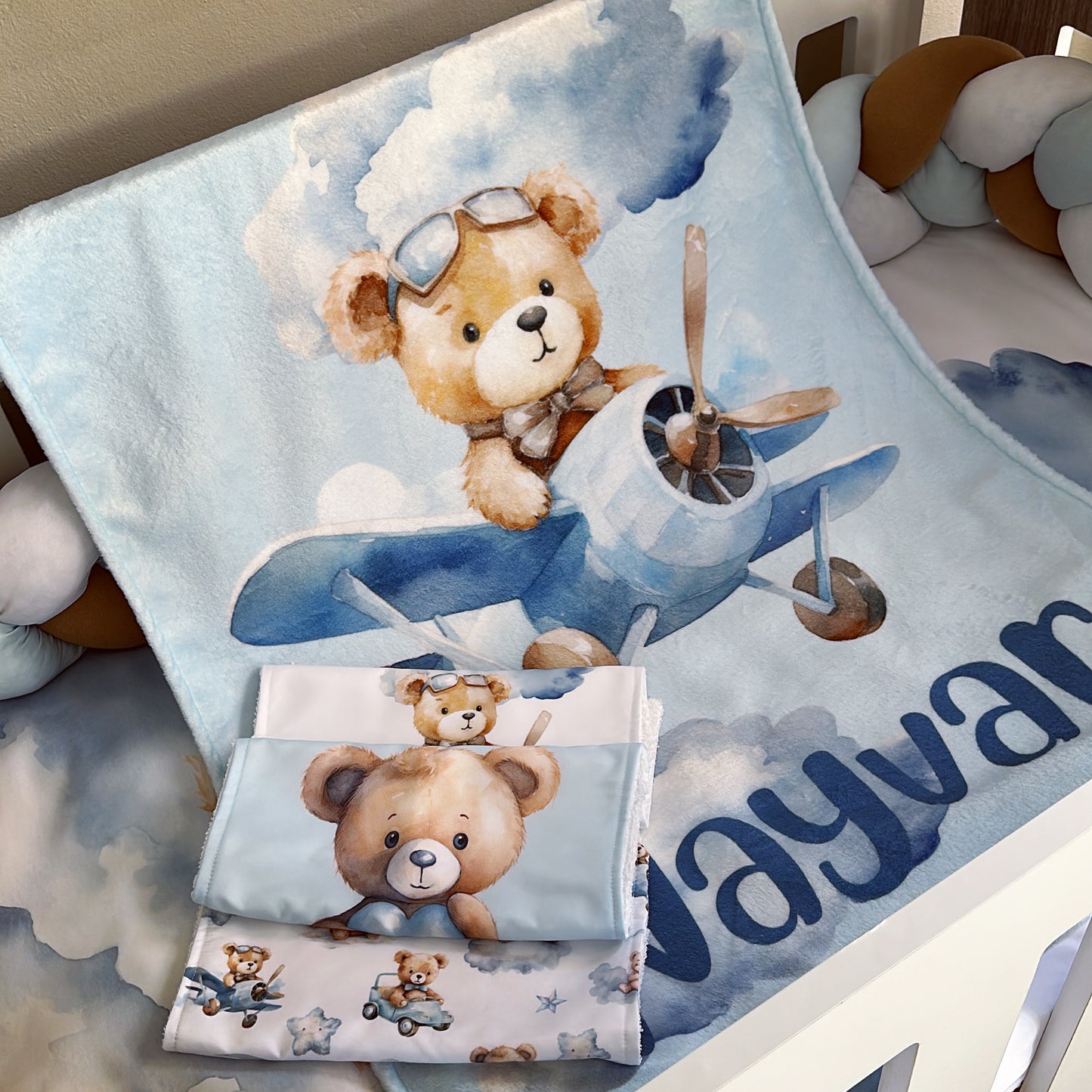 Cot Bedding - Up and Away Bear Set 4