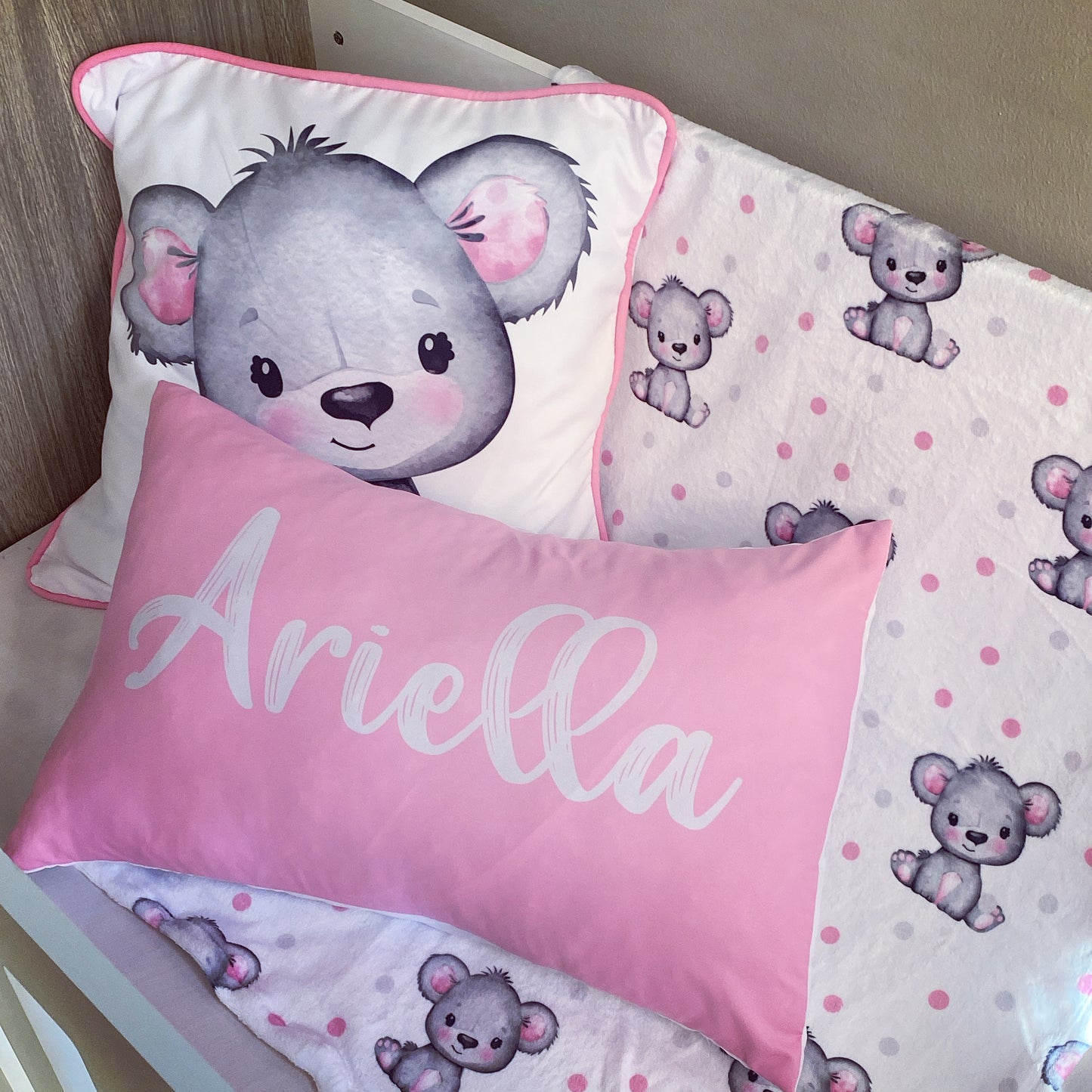 Cot Bedding - Pink Bear Set 02