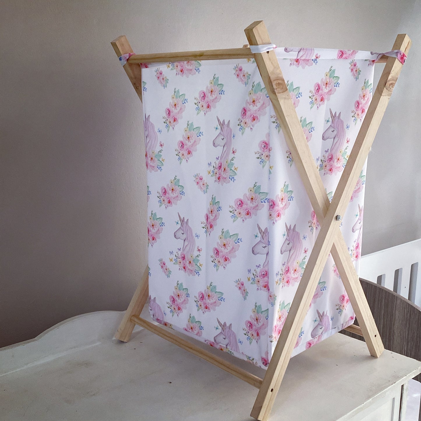 Wooden Laundry Basket - Unicorn 01