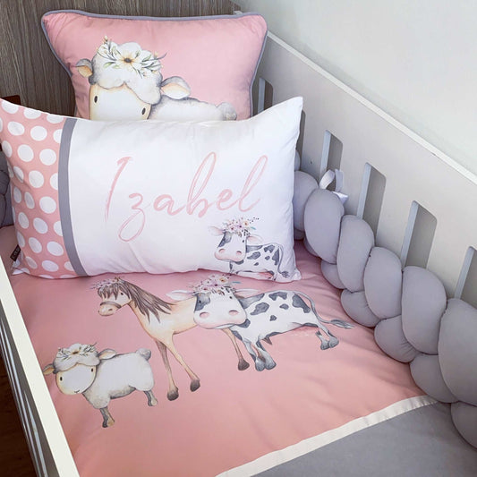 Cot Bedding - Pink Farm Set 01