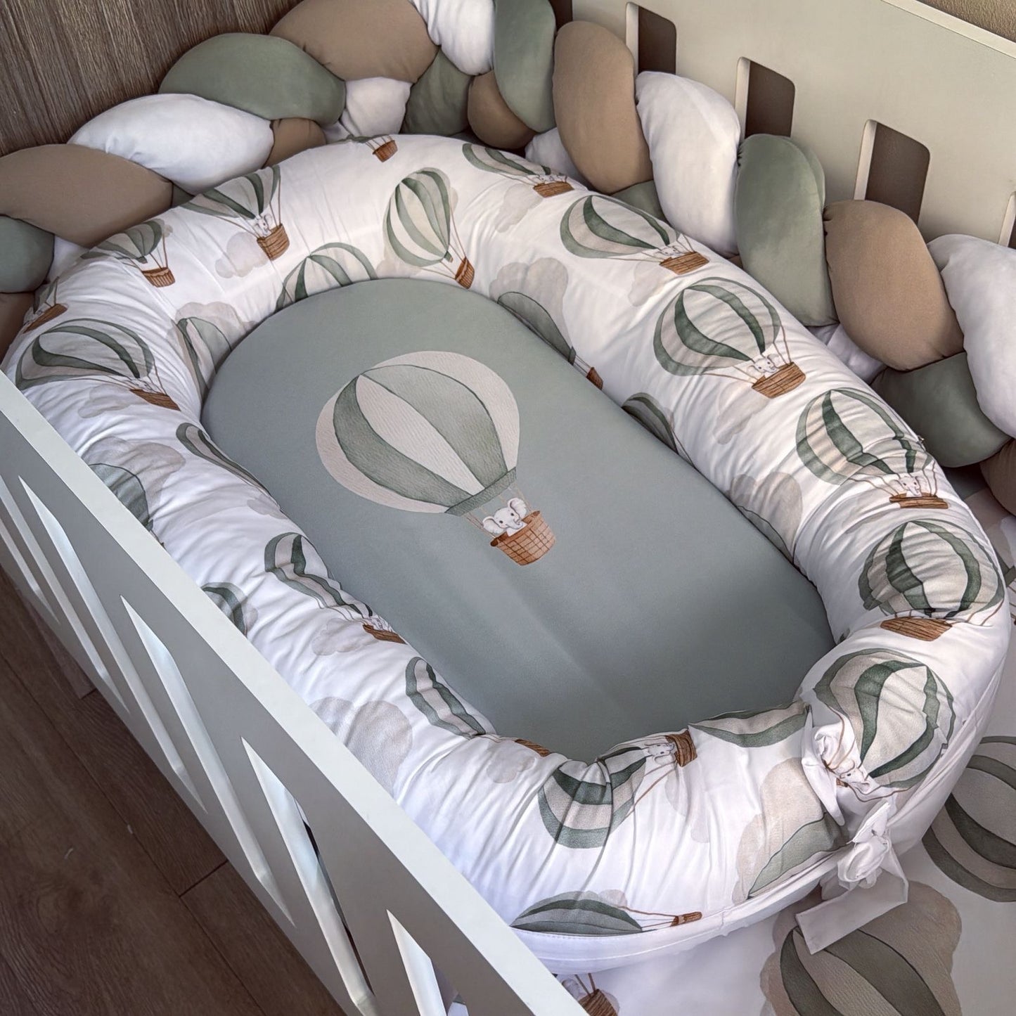 Cot Bedding - Sage Elephant Balloon Set 01