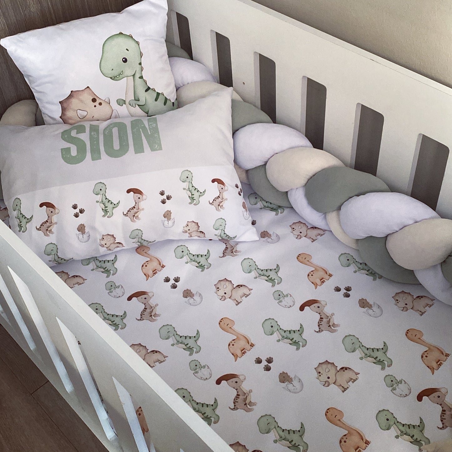 Cot Bedding - Sage Dinosaur Set 01