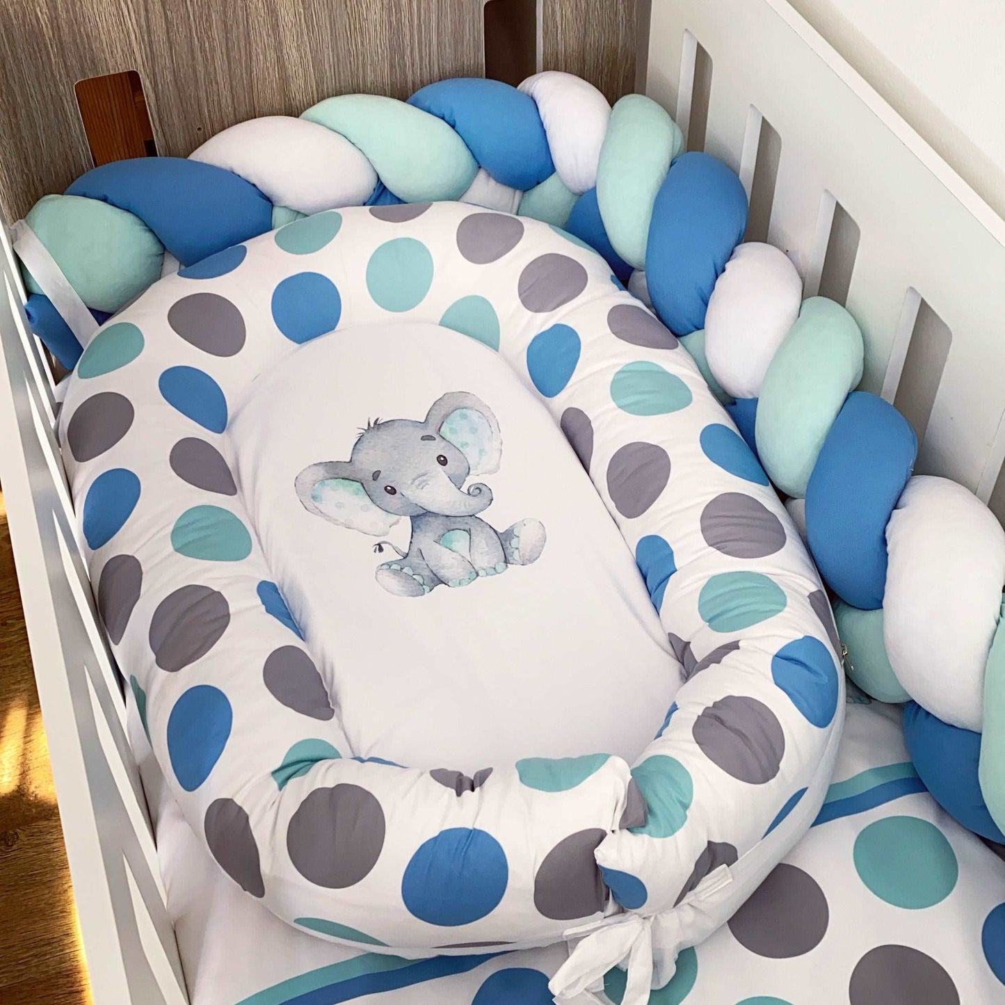 Cot Bedding - Blue Mint Elephant Set