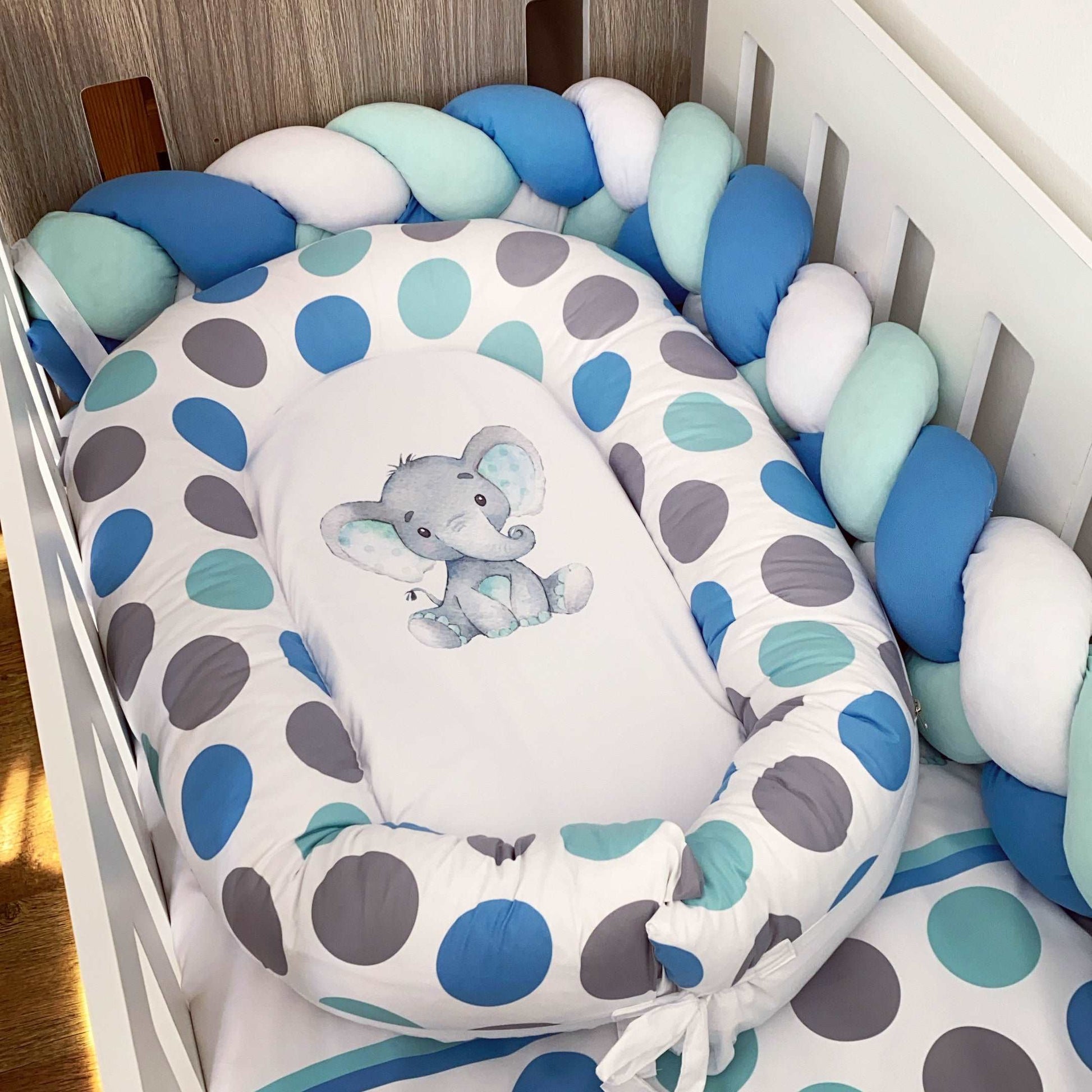 Cot Bedding - Blue Mint Elephant Set