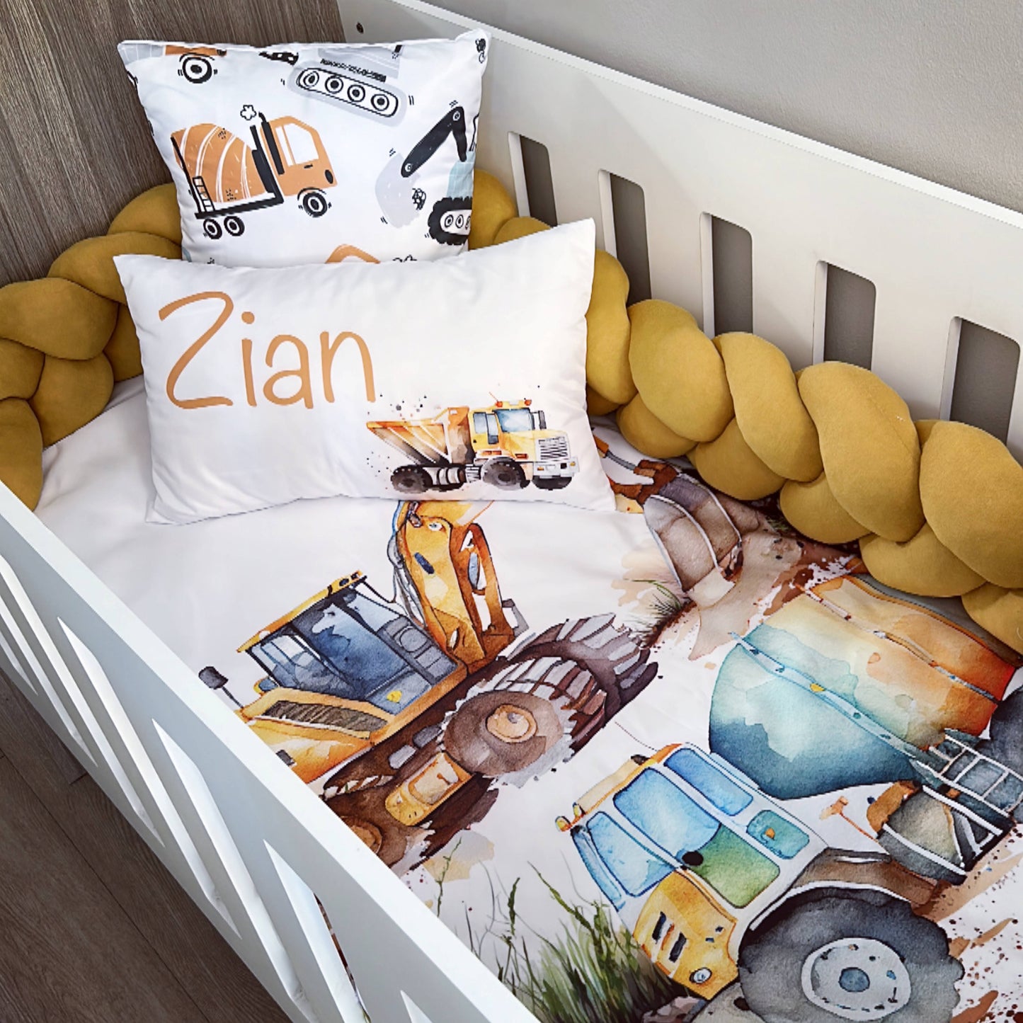 Cot Bedding - Mustard Construction Set 02