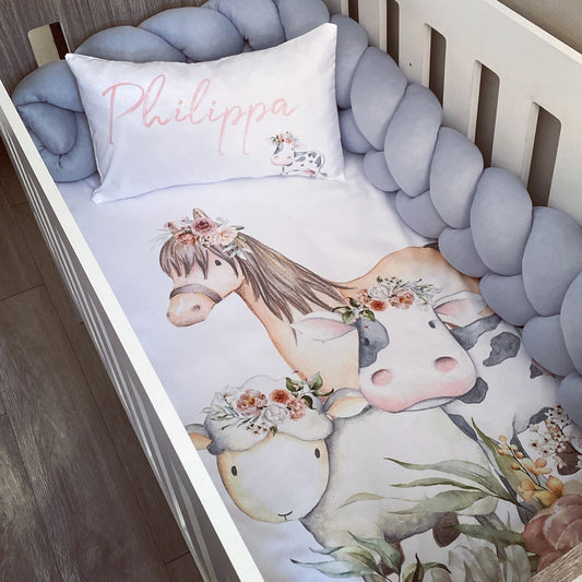 Cot Bedding - Pink Farm Set 05