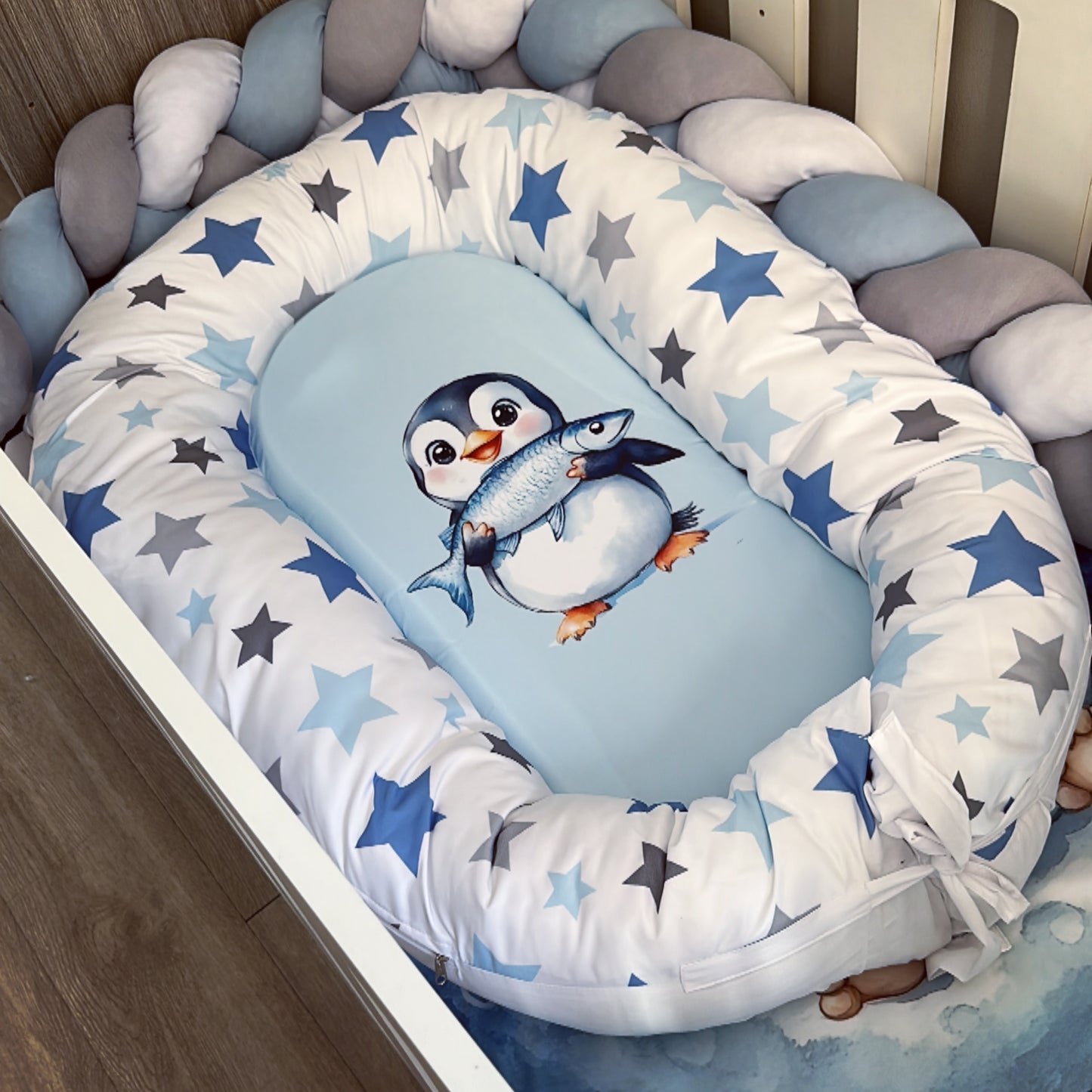 Cot Bedding - Blue Penguin Set 02
