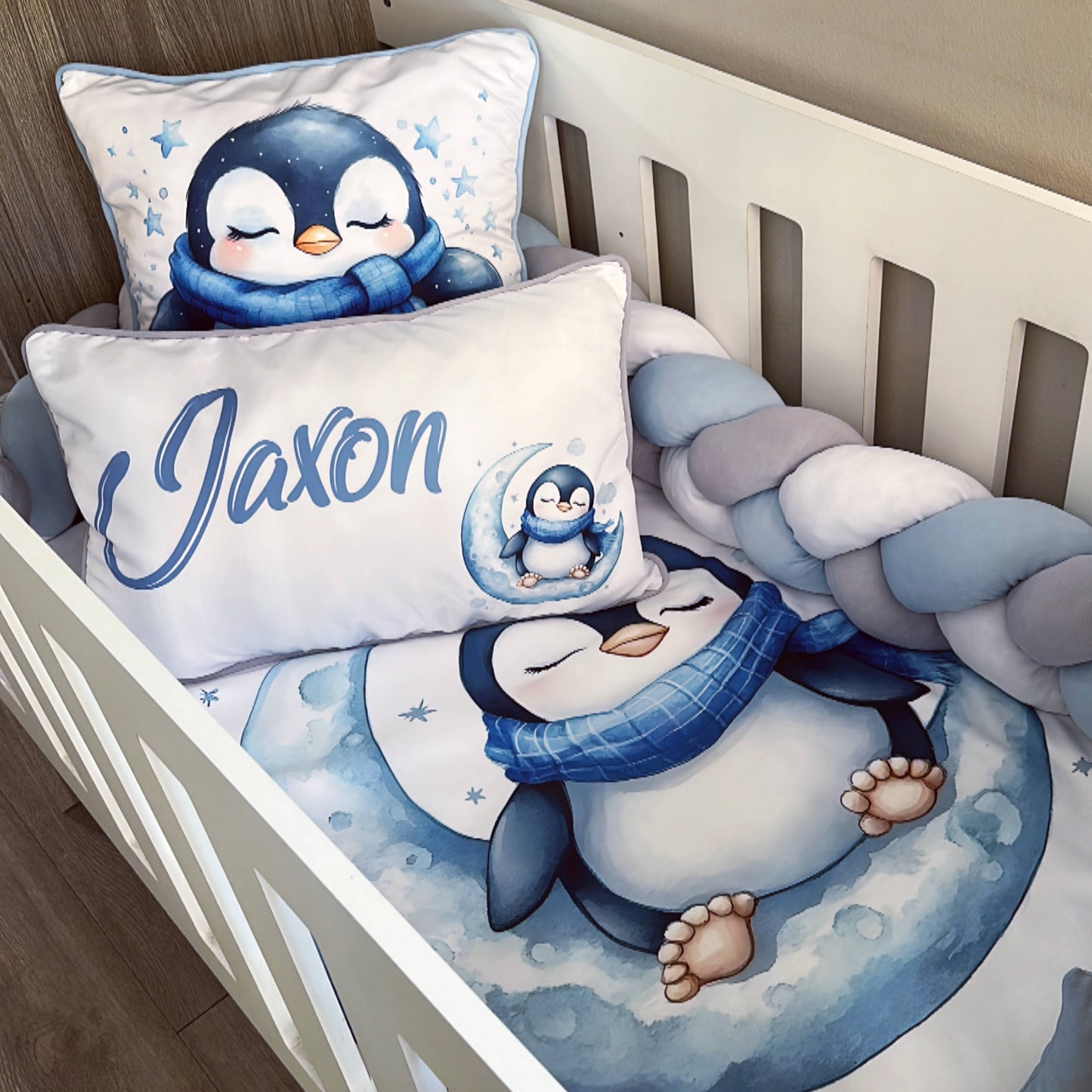 Cot Bedding - Blue Penguin Set 02