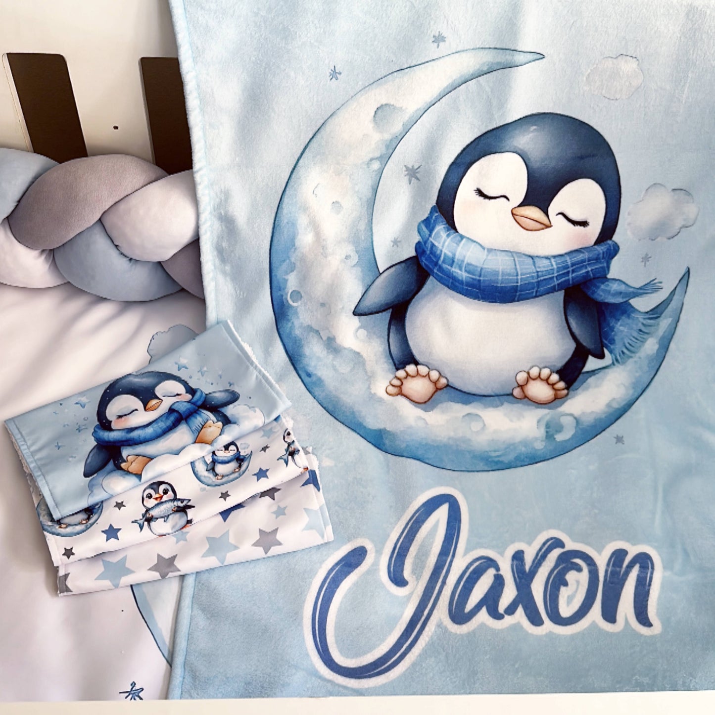 Cot Bedding - Blue Penguin Set 02
