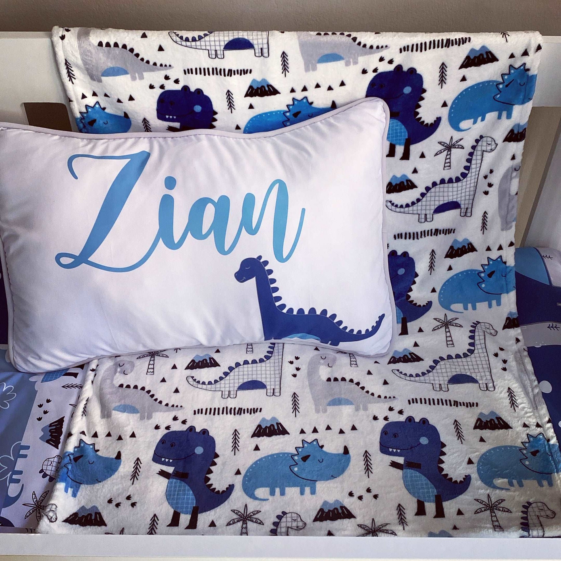 Cot Bedding - Blue Grey Dinosaur Set