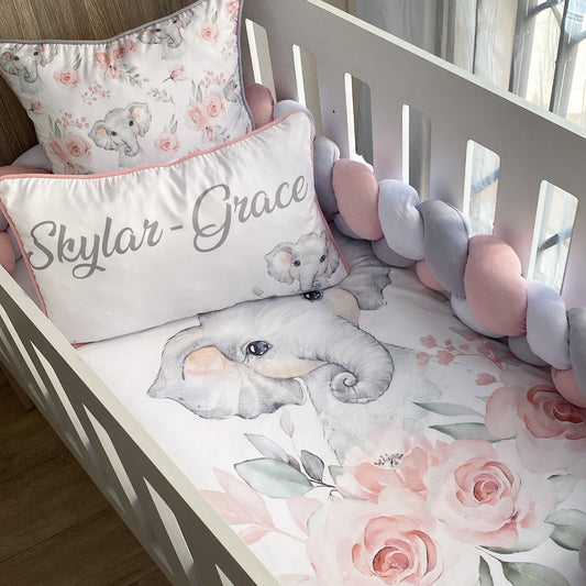Cot Bedding - Pink Flower Elephant Set 01
