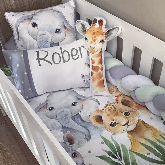 Cot Bedding - Grey Polka Safari Set 02