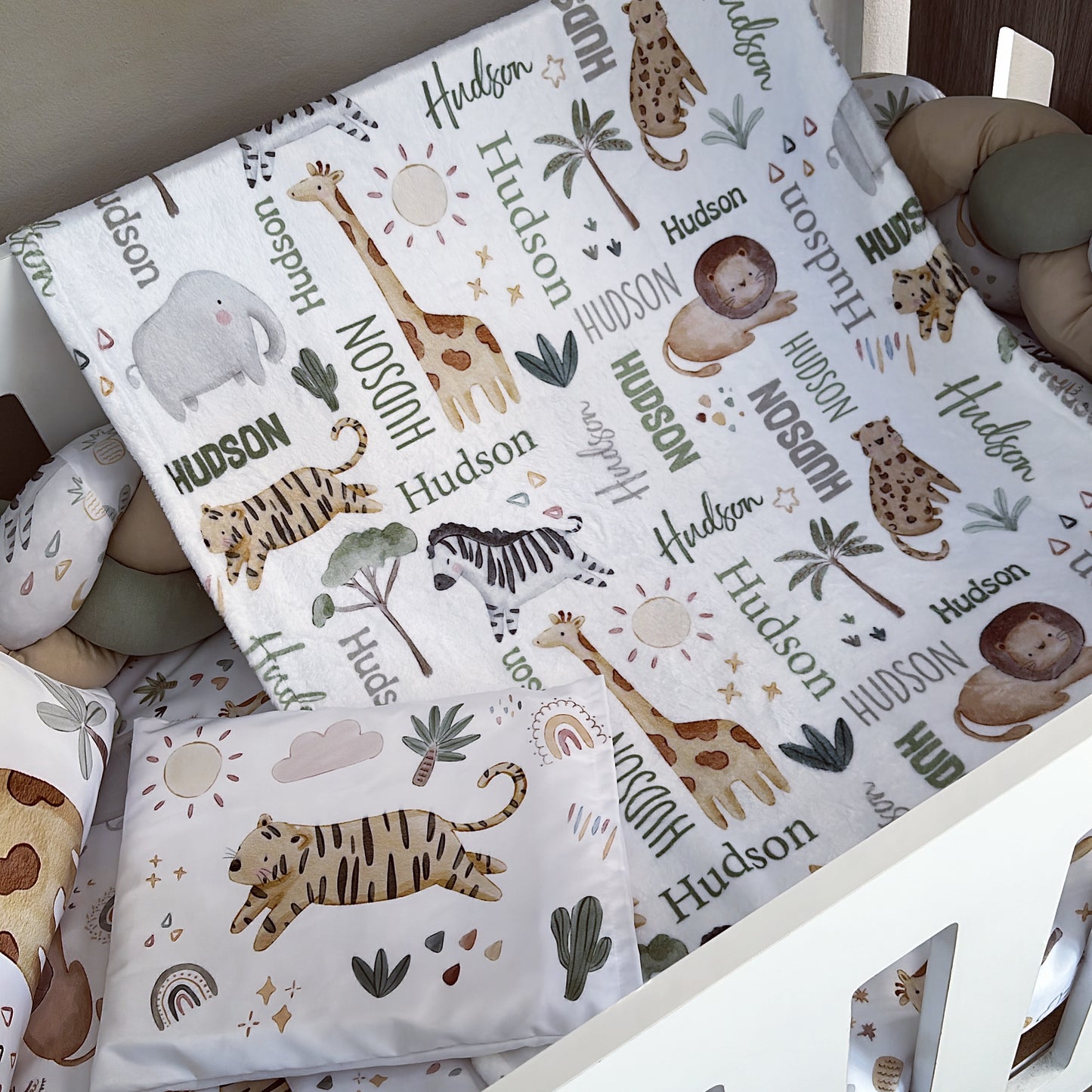Cot Bedding - Sage Safari Set 09