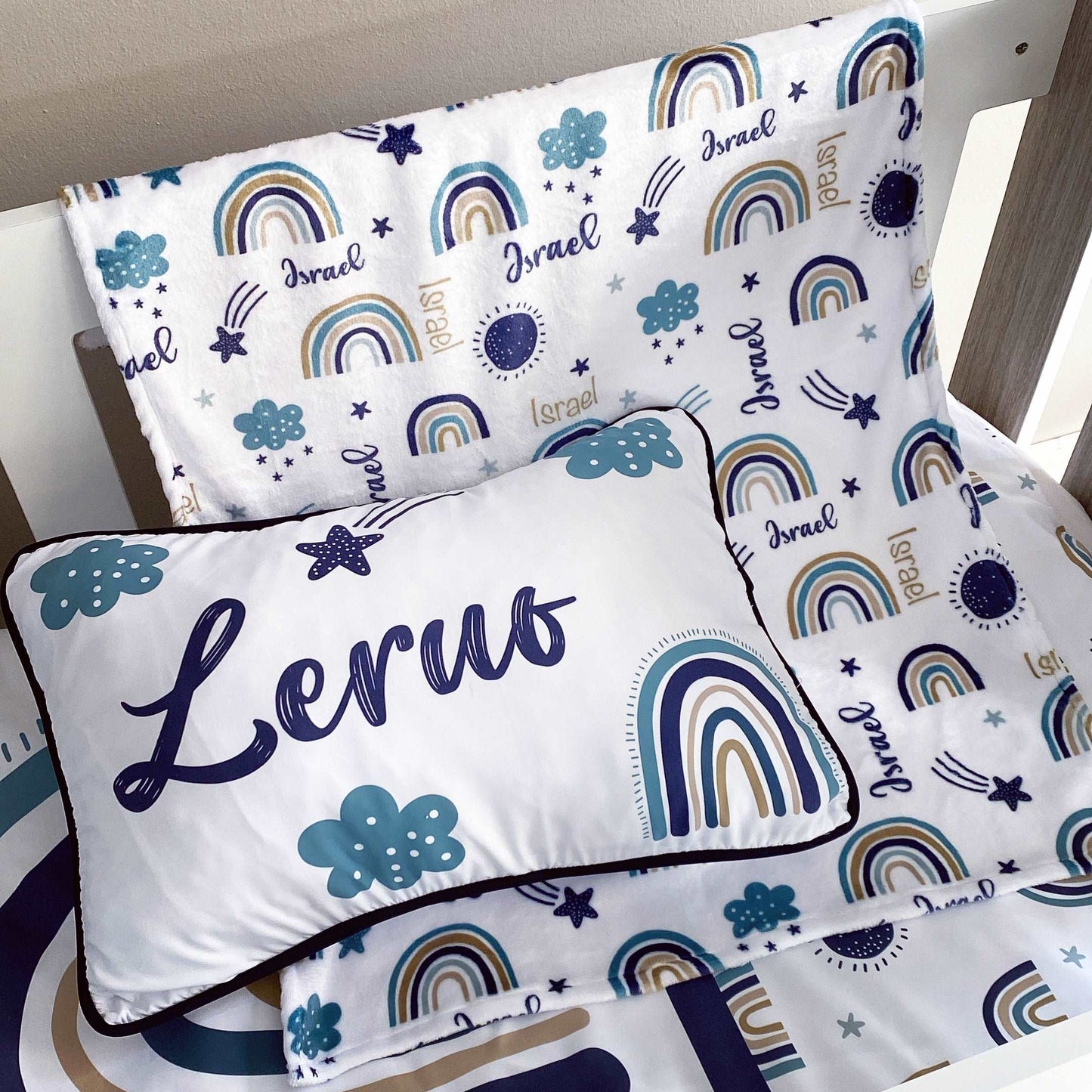 Cot Bedding - Navy Rainbow Delight Set