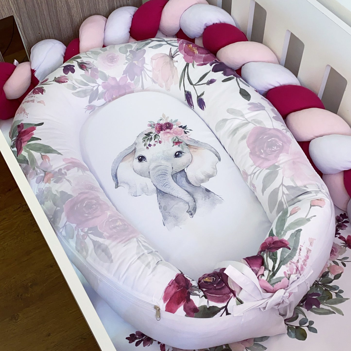 Nest - Maroon Flowers Elephant 01