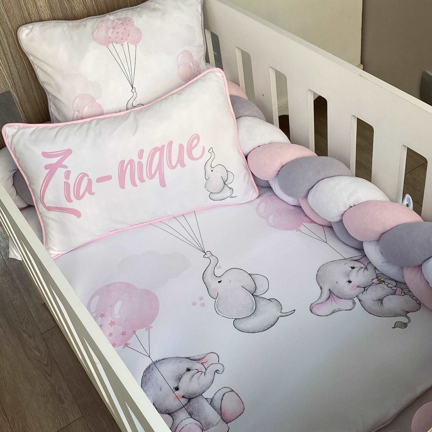 Cot Bedding - Pink Elephant Set 02