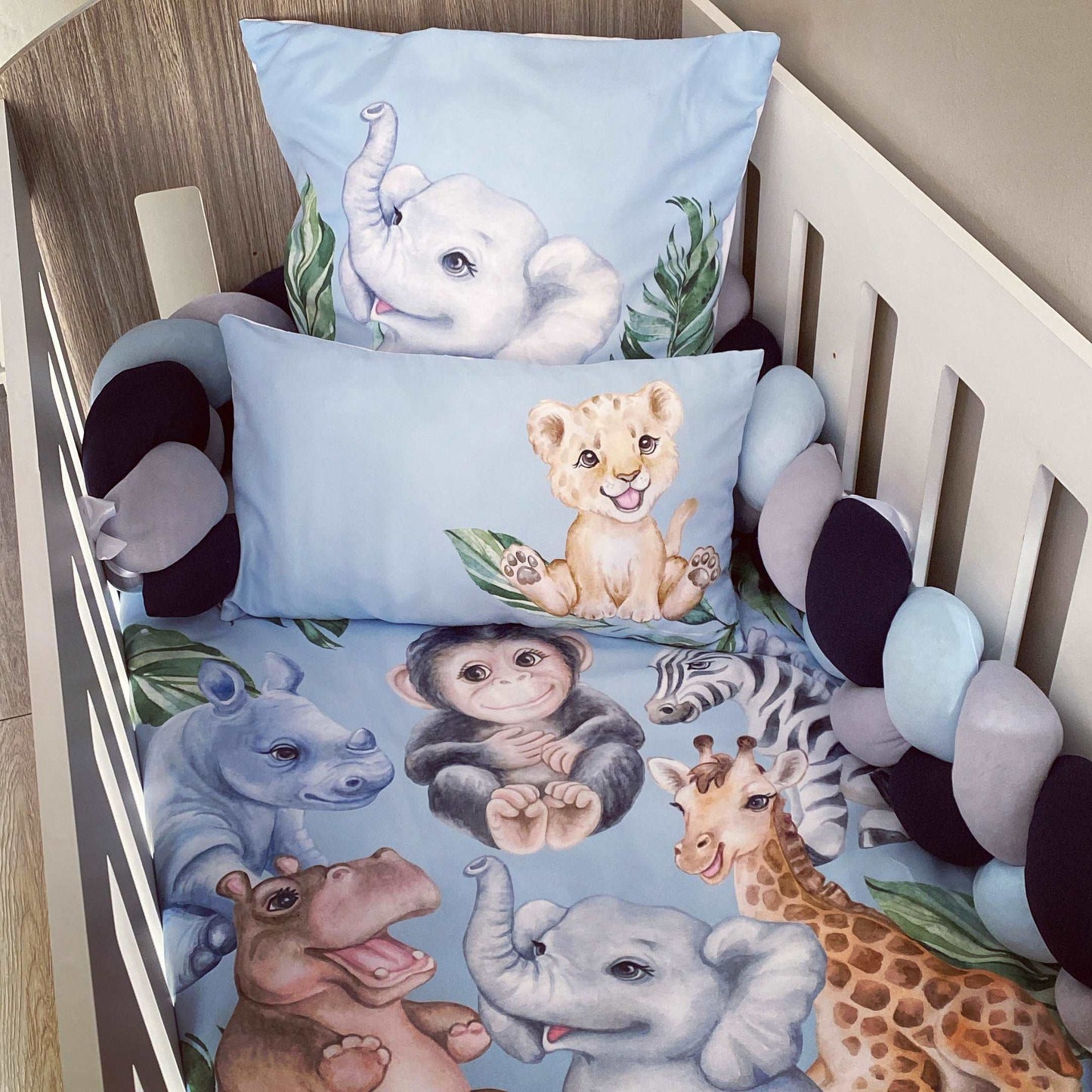 Cot Bedding - Blue Safari Set