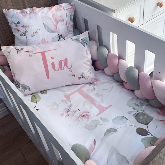 Cot Bedding - Pink Sage Flower Set 01