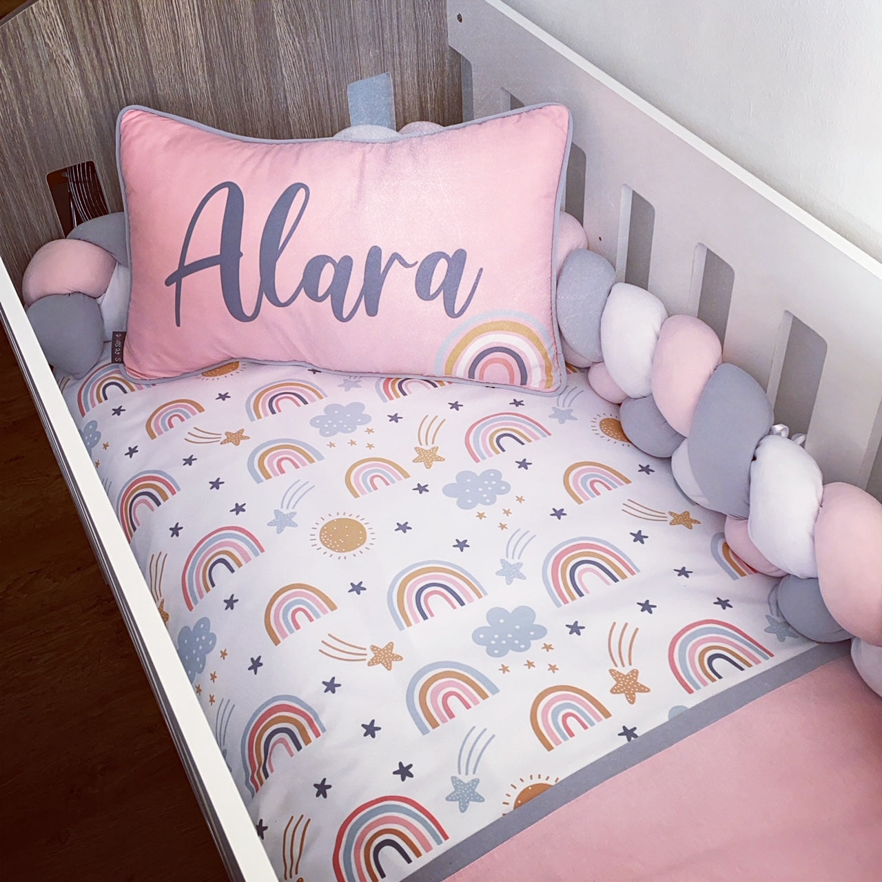 Cot Bedding Pink Boho Rainbow Set 07 – SoftSpot