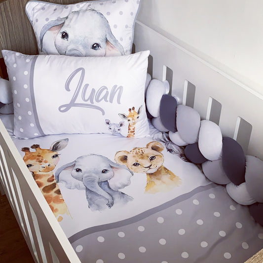 Cot Bedding - Grey Polka Safari Set 03