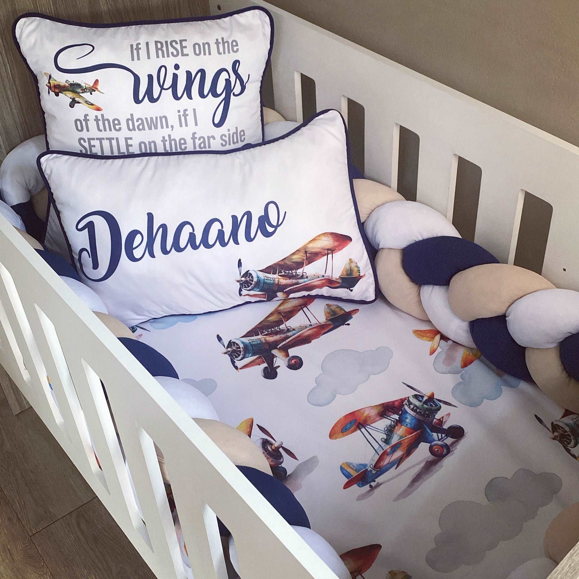 Cot Bedding - Navy Stone Plane Set