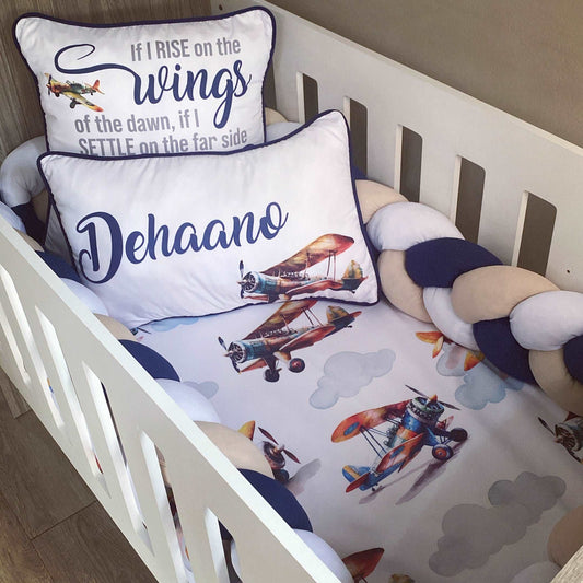 Cot Bedding - Navy Stone Plane Set