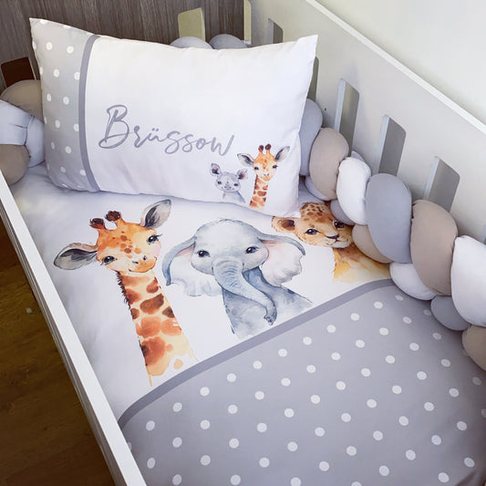 Cot Bedding - Grey Polka Safari Set 04