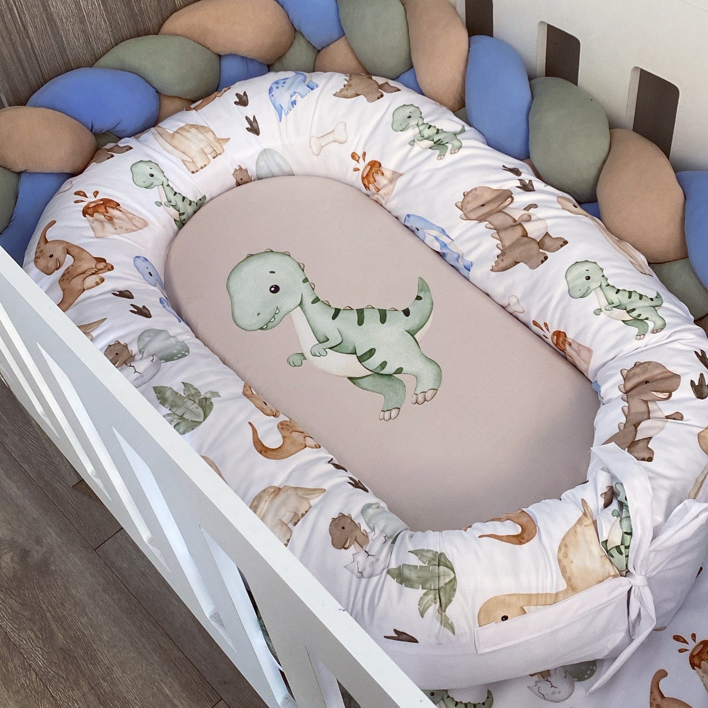 Cot Bedding - Blue Sage Dinosaur Set 01