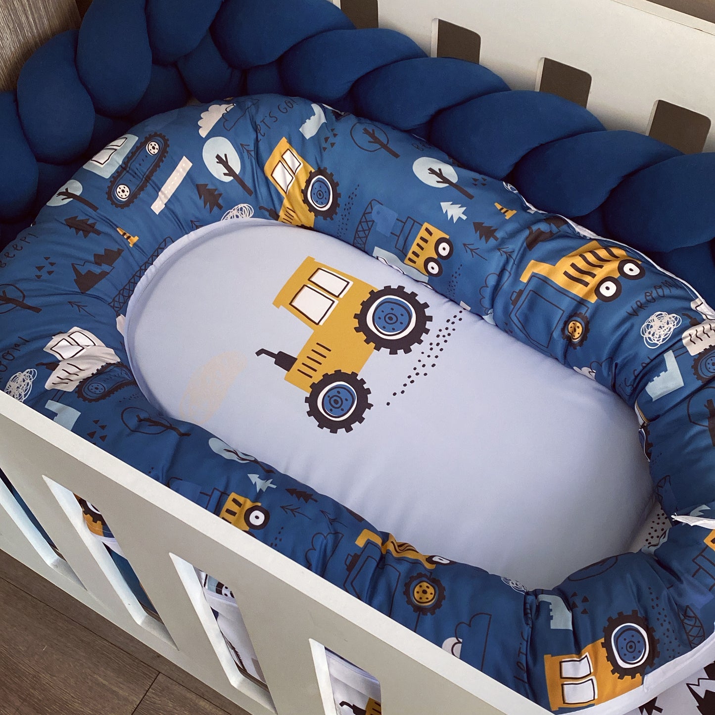Cot Bedding - Dark Blue Construction Set 01