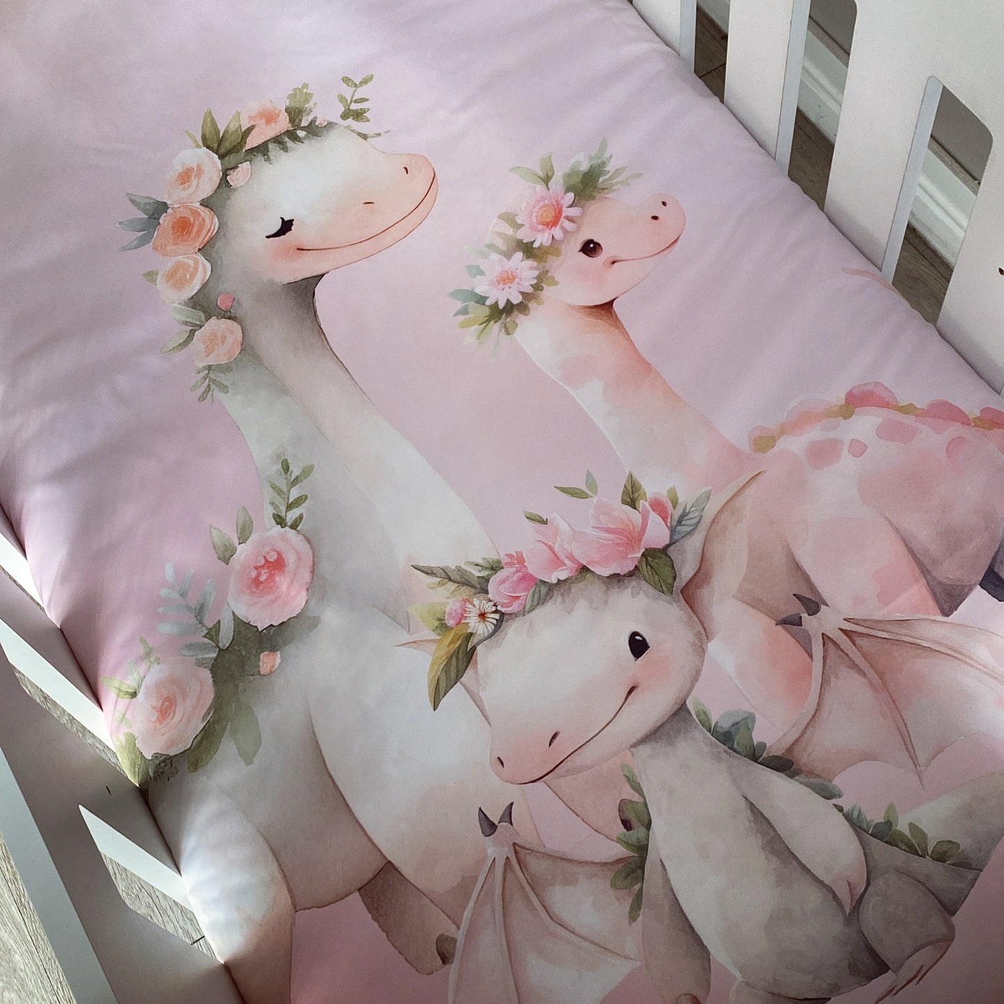 Cot Bedding - Pink Dinosaur Set 01