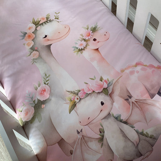 Cot Bedding - Pink Dinosaur Set 01