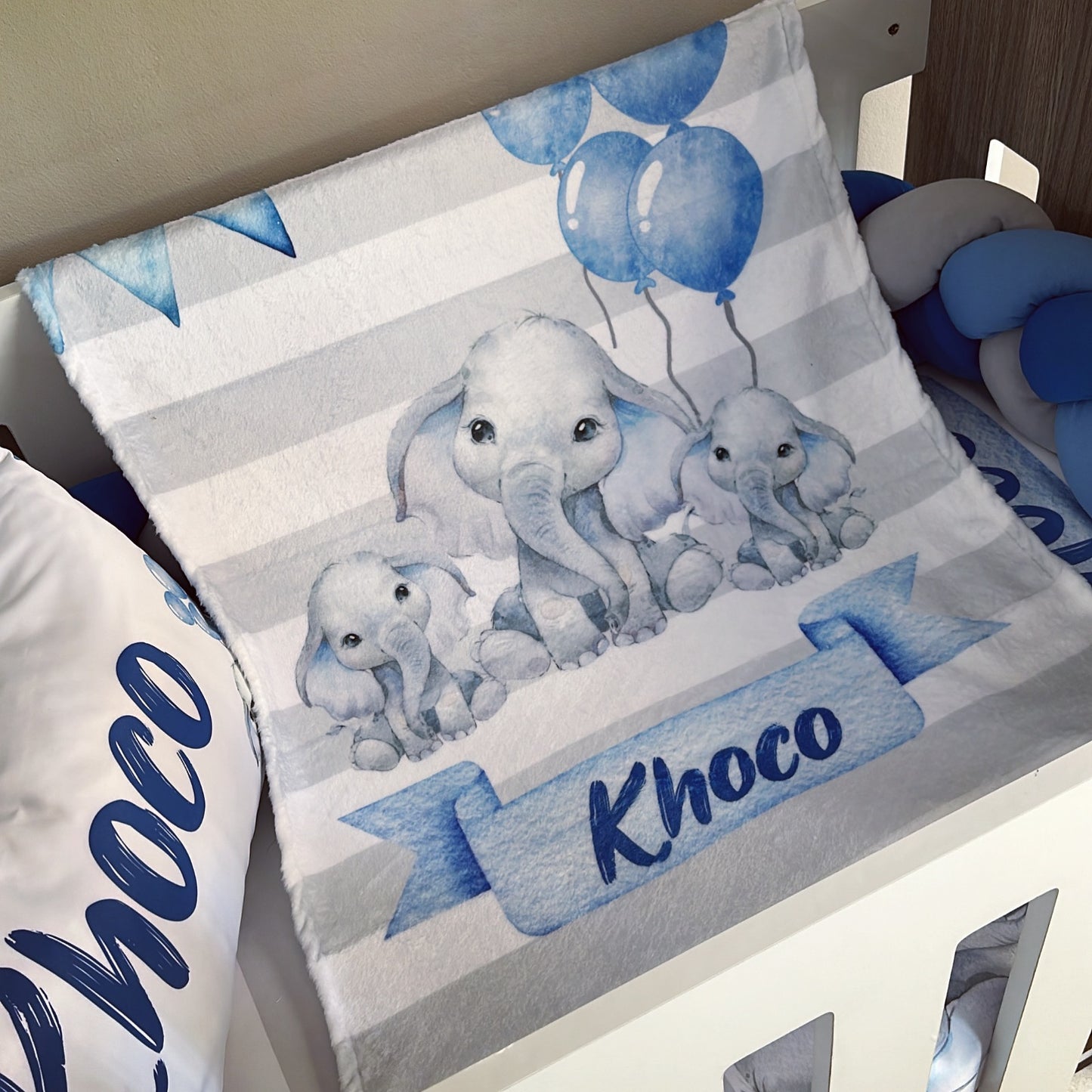 Cot Bedding - Blue Elephant Set 06