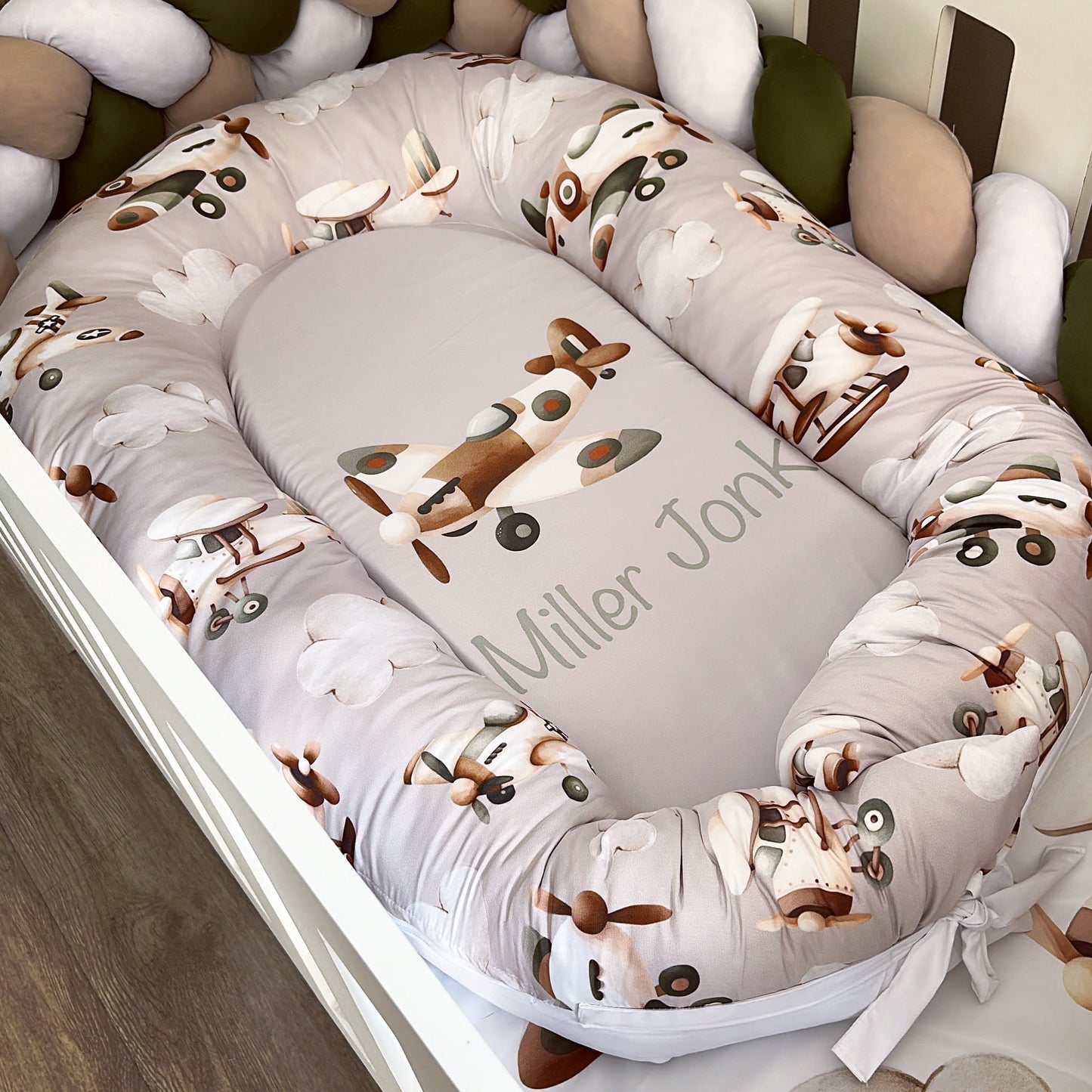 Cot Bedding - Green Stone Plane Set 01