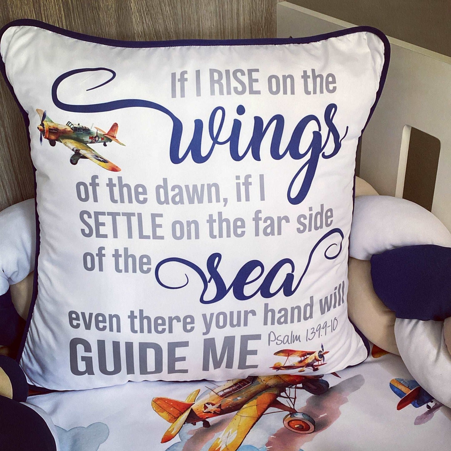 Cot Bedding - Navy Stone Plane Set