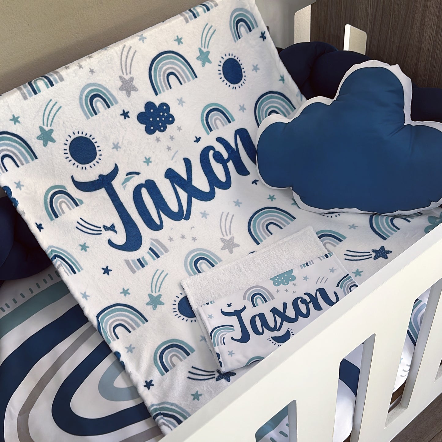 Cot Bedding - Blue Rainbow 01