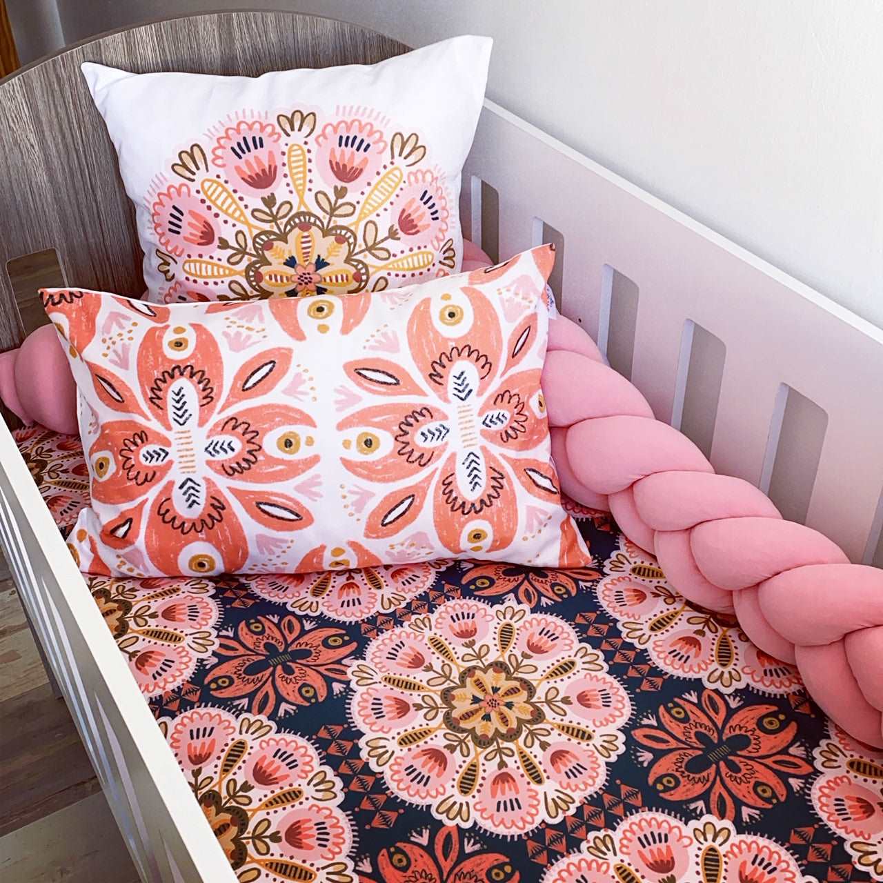 Cot Bedding - Coral Madala Floral Set 01