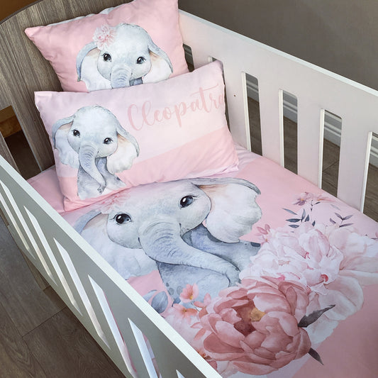 Cot Bedding - Pink Elephant Set 23