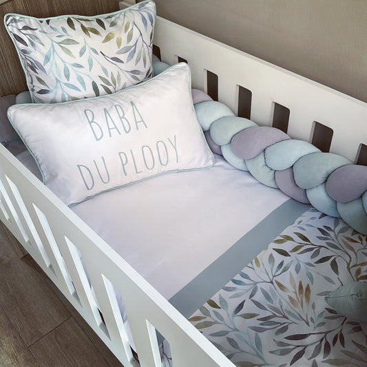 Cot Bedding - Aqua Leaves Set 01