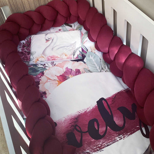 Cot Bedding - Maroon Swan Set 01