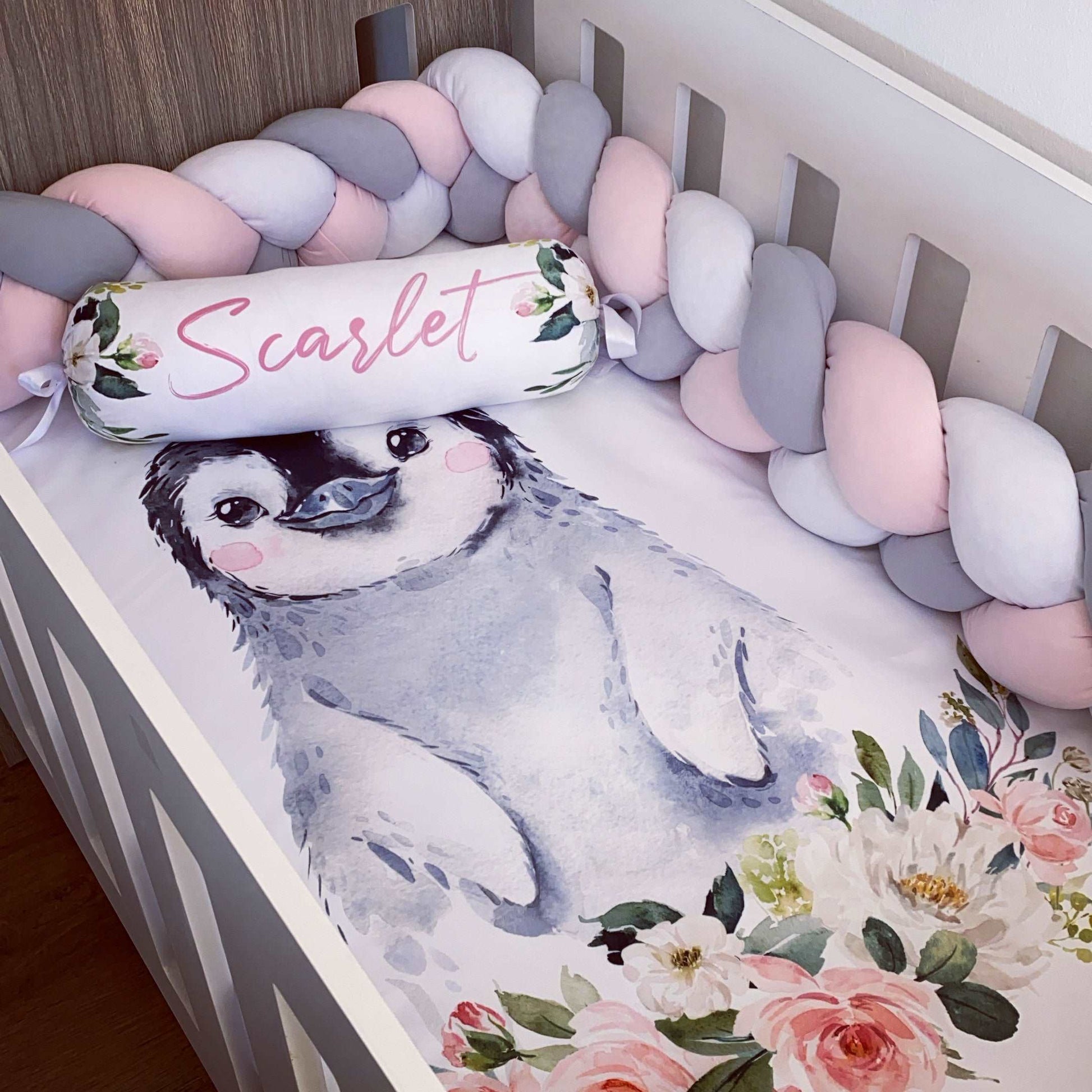 Cot Bedding - Pink Penguin Set 03