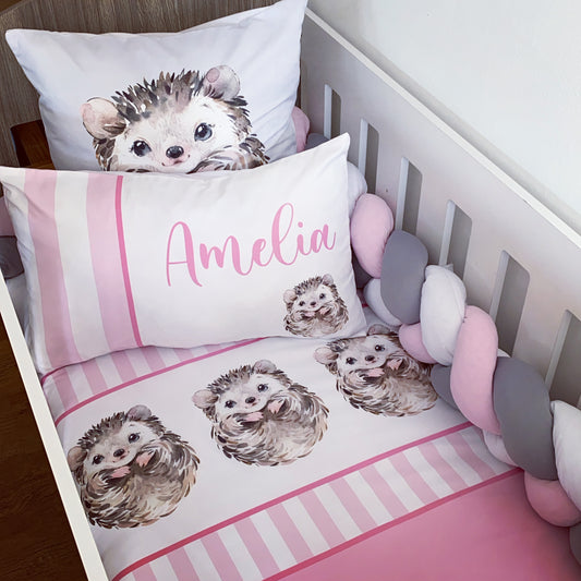 Cot Bedding - Pink Hedgehog Set 02