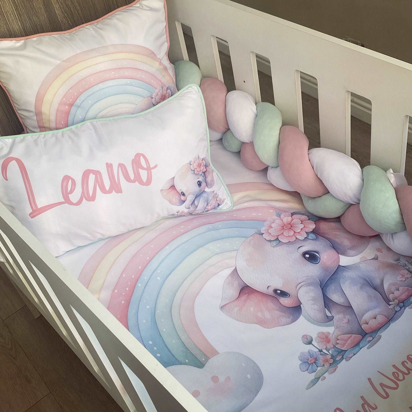 Cot Bedding - Rainbow Elephant Set 01