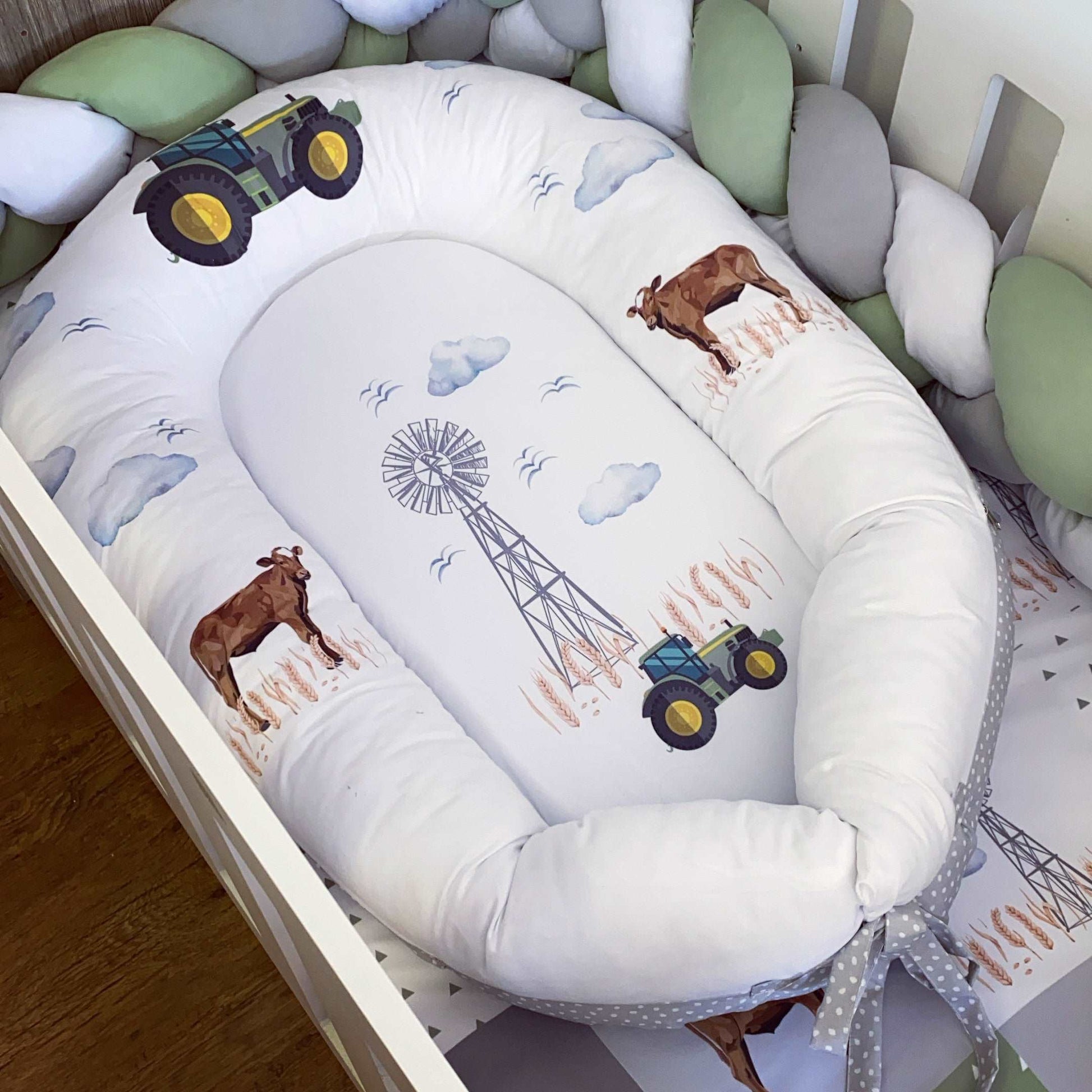 Cot Bedding - Green Grey Farm Set 01