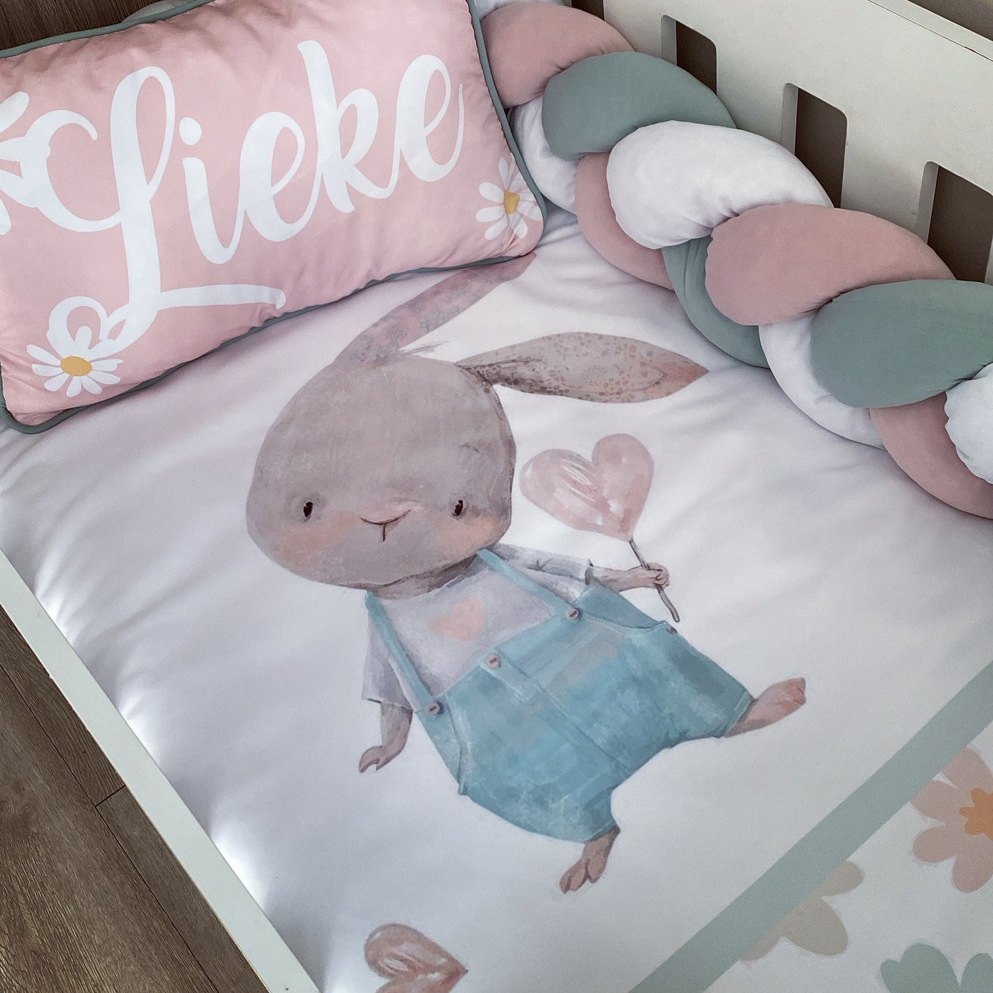 Cot Bedding - Pink Sage Bunny Set 02