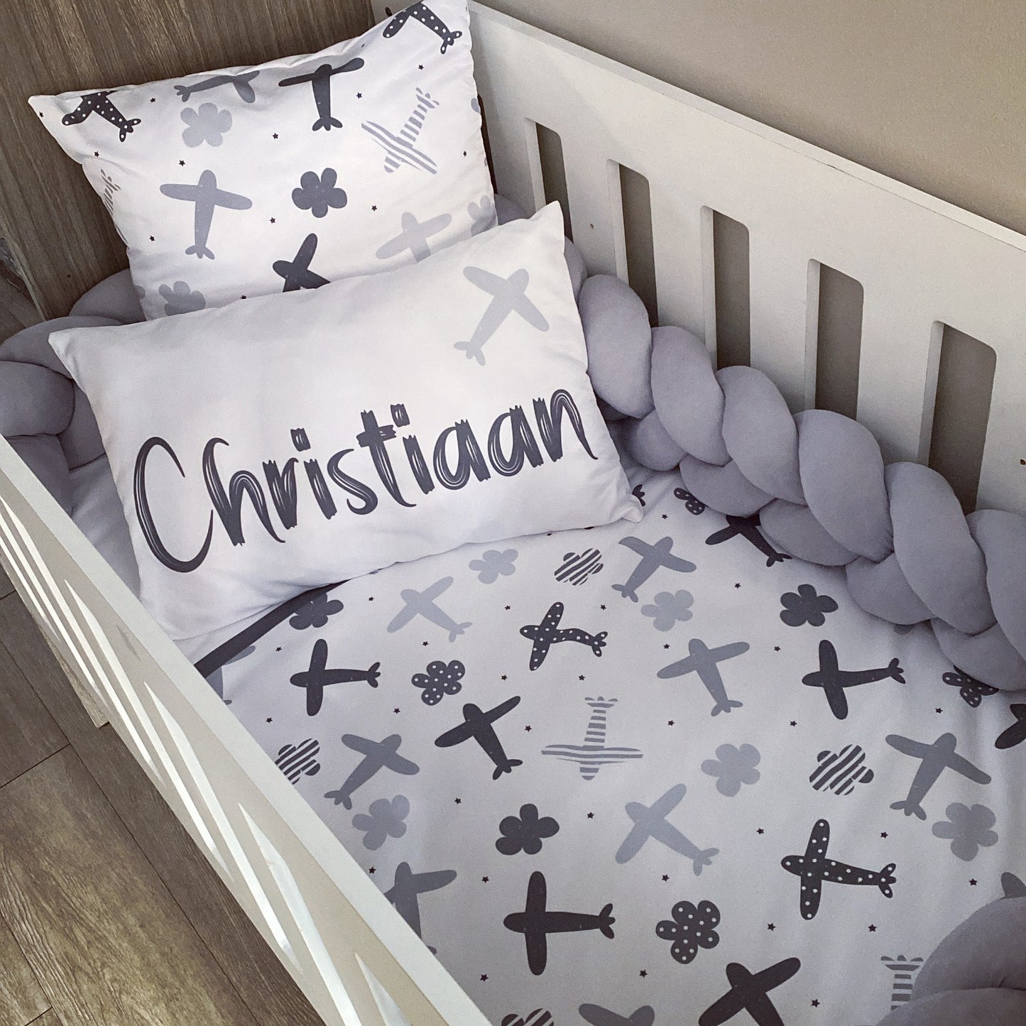 Cot Bedding - Grey Plane Set 01