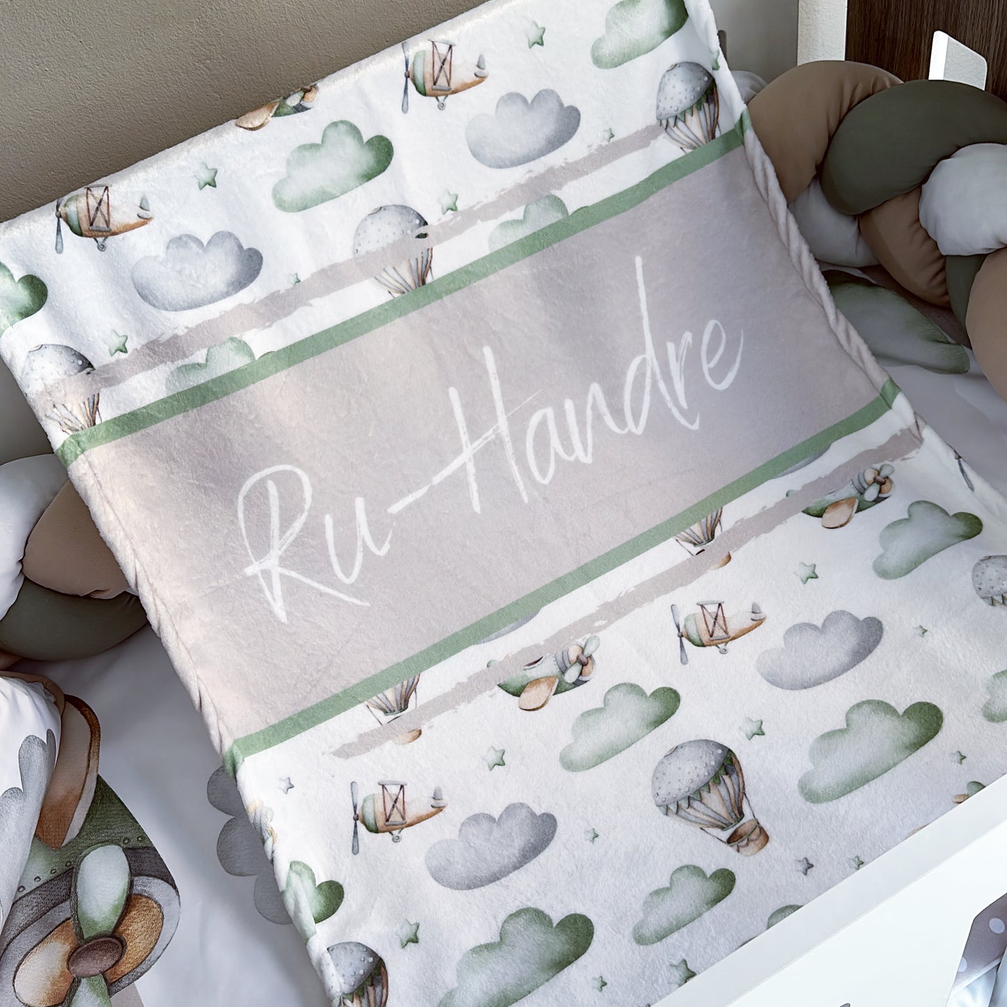 Cot Bedding - Sage Brown Plane Set 01