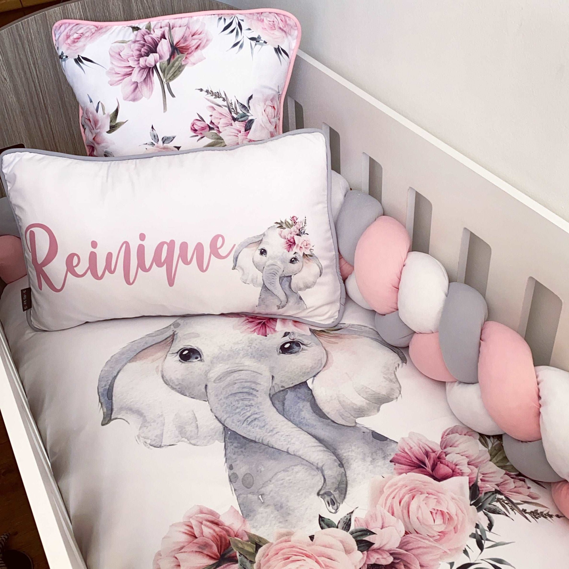 Cot Bedding - Pink Peony Elephant Set 01