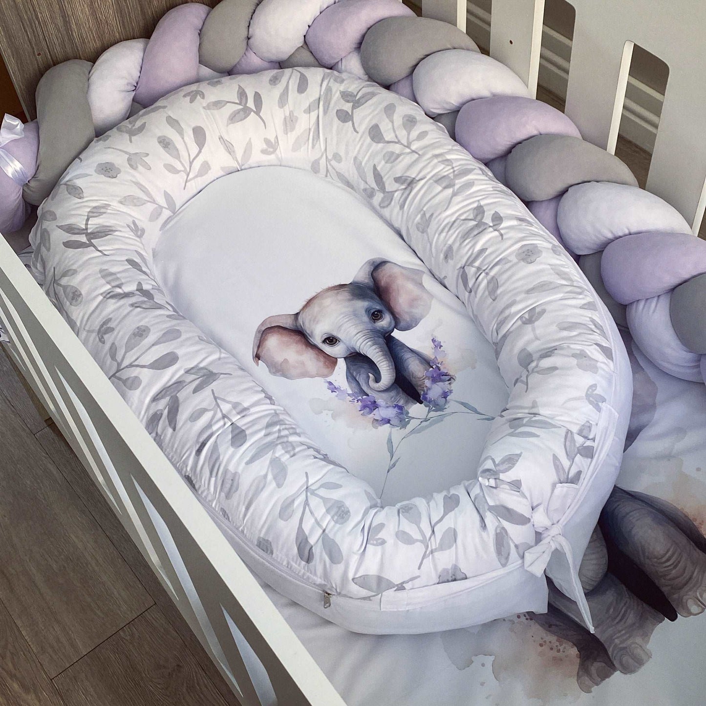 Cot Bedding - Purple Elephant Set 01